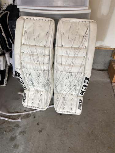 White Senior 34+1CCM Extreme Flex lll Pro Stock Goalie Leg Pads