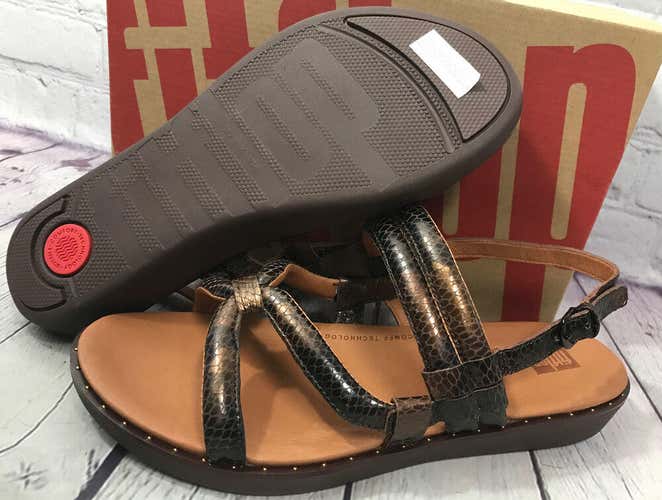 FitFlop Women’s Barley Dotted-Snake Back-Strap Sandal Bronze Size 9 New With Box