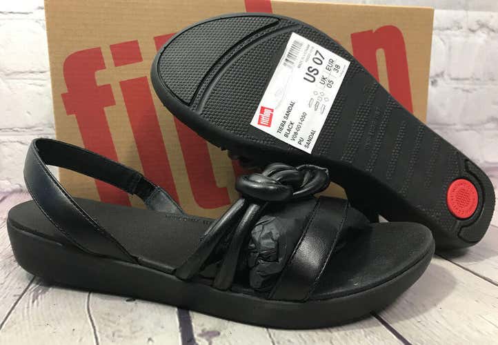 FitFlop Women’s Duocomff Sling-Back Tiera Sandals Black Size 7 New With Box
