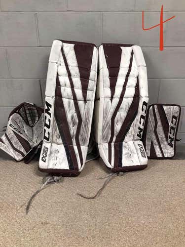 White Used Senior 34+2" CCM Regular Extreme Flex III Goalie Full Set Pro Stock