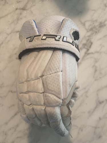 White Used Player's True 10" Frequency 2.0 Lacrosse Gloves