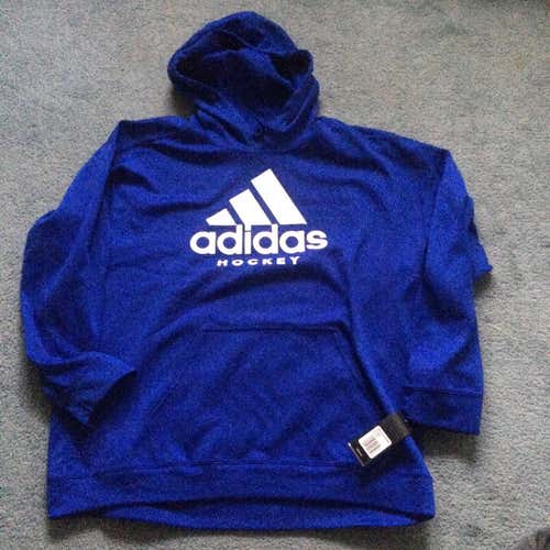 CUSTOM ORDER CHRIS8217 2 NEW - ADIDAS HOCKEY BADGE OF SPORT HOCKEY HOODIE - MEN'S XLARGE GRAY & BLUE