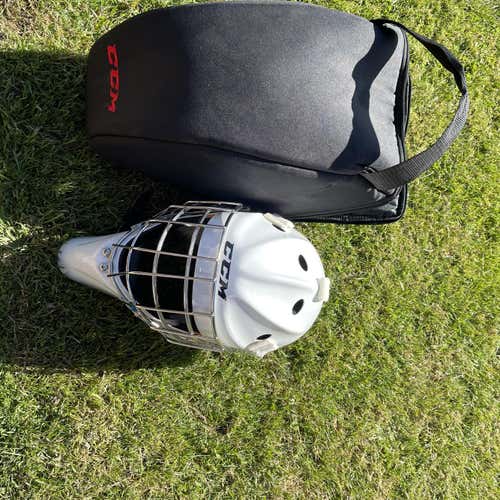White Senior CCM GF Pro Pro Stock Goalie Mask
