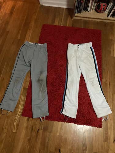 White/Gray Adult Medium Baseball Pants (Two)