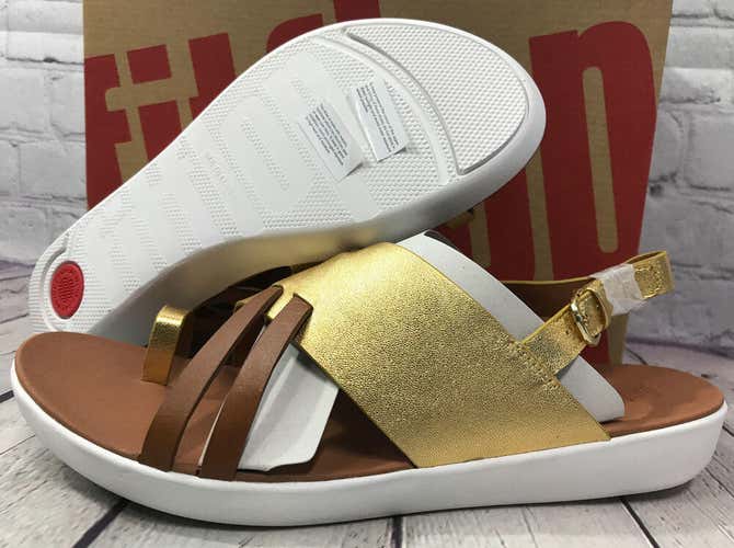 FitFlop Women’s Loopy Sandal Artisan Gold Leather BackStrap Size 10 New With Box