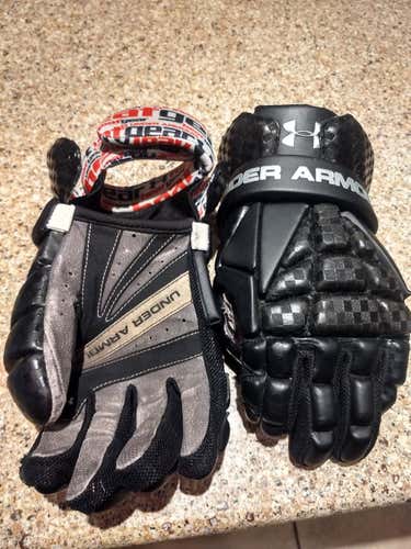 Black Used Player's Under Armour Lacrosse Gloves 13"