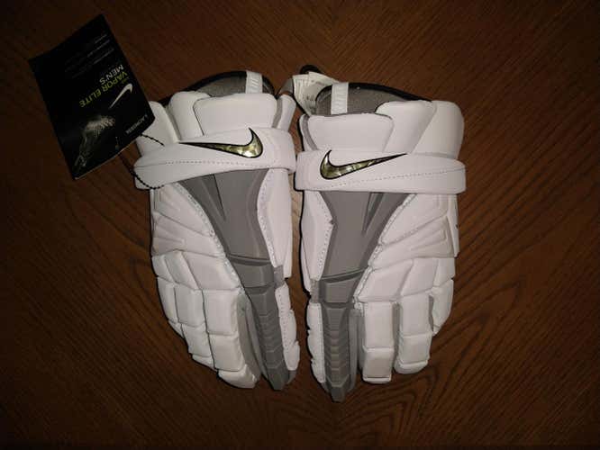 SALE $45! New (white with grey) Nike Vapor Elite Lacrosse Gloves 12" (medium)