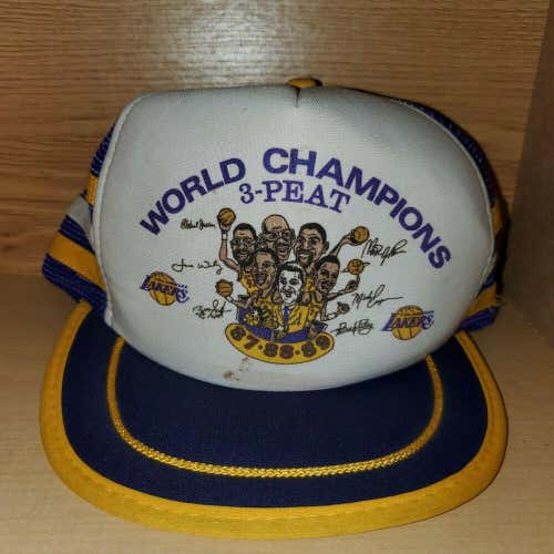 Vintage LA Lakers Hat Cap Snapback 80s Champions RARE Sport Caricature 3 Stripes