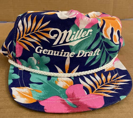 Miller Genuine Draft Hawaiian Floral Snap Back Hat Rare