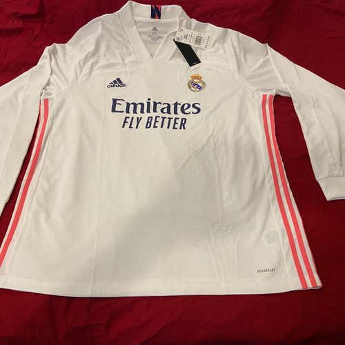 Real Madrid White New XXL Adidas AEROREADY Long Sleeve Jersey * NWT