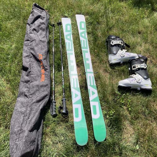 Lightly Used Twin Tip Mojo Two Skis, Comes With; Boots, Poles, And Travel Ba