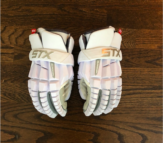 White Used Player's STX Surgeon RZR Lacrosse Gloves 13"