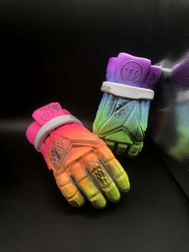 New CUSTOM PAINTED RAINBOW FADE Player's Warrior Evo Pro Lacrosse Gloves 13"