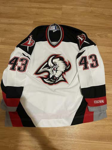 CCM Autographed Biron Buffalo Sabres Goat Head NHL Hockey Jersey White Home XXL