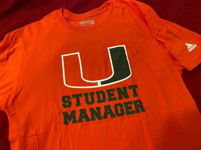 University of Miami Hurricanes “Student Manager” Adidas Short Sleeve Orange T-Shirt NCAA * NEW