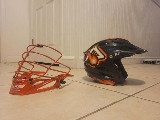 MLL ATLANTA BLAZE  CASCADE R HELMET. 2 PIECES. NEEDS SCREWS AND TOP TRIANGLE.