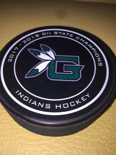 2017-2018 D II STATE CHAMPIONS INDIANS HOCKEY PUCK BLANK BACK SIDE