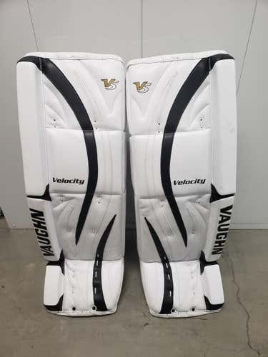 White New Senior 34+1.5" Vaughn Velocity V5 7990 Goalie Leg Pads