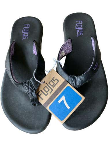 NWT Flojos Ladies Flip Flops Black Lavender Size 7