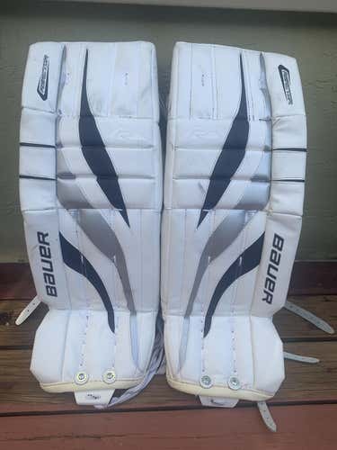 White Navy Silver Junior 28" Bauer Reactor 2000  Goalie Leg Pads