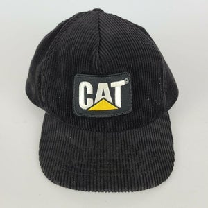 Vintage Caterpillar CAT Corduroy Trucker Hat Cap Black Made In USA Ear Flaps L