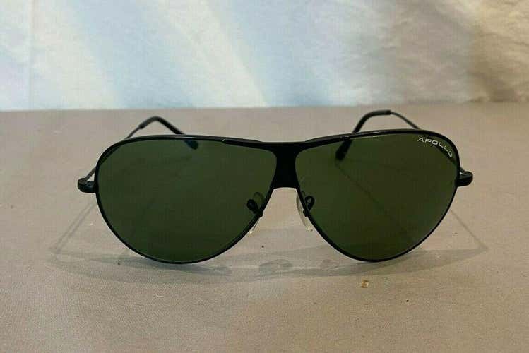 Vintage Apollo Black Metal Framed Aviator Sunglasses w/Green Lenses LOOK