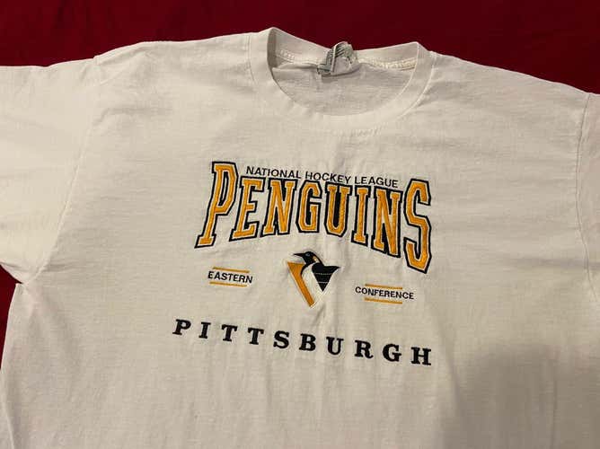 Vintage Pittsburgh Penguins NHL Hockey LEE Sport Used White T-Shirt