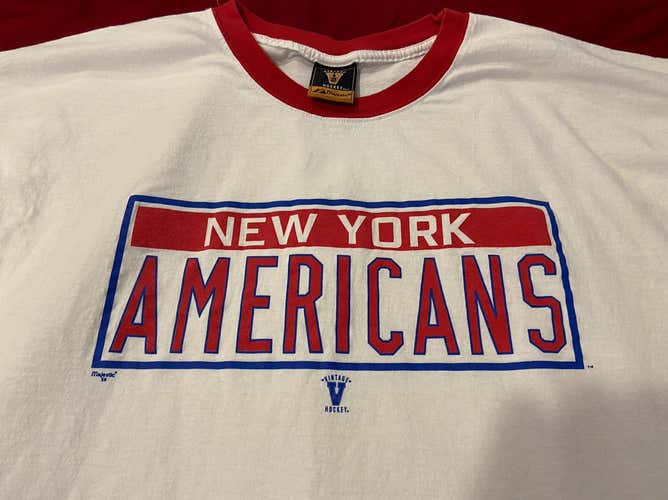Used New York Americans Retro NHL Hockey Majestic 3XL T-Shirt