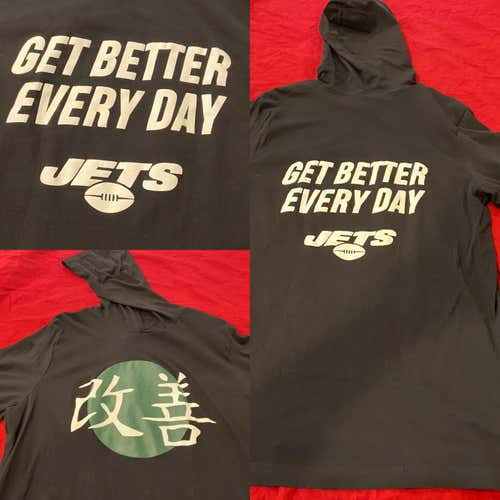 RARE * New York Jets Japanese “Get Better Everyday” Hooded Pullover Long Sleeve T-Shirt XL - NEW