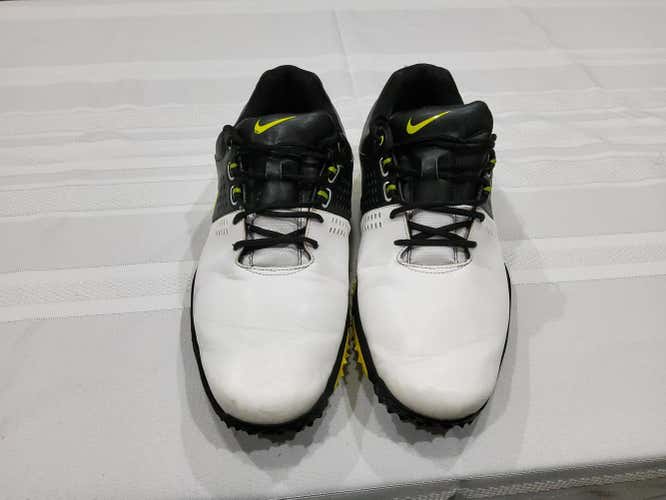 Used Men's Size 11 (Women's 12) Nike Air White, Black & Yellow Golf Shoes