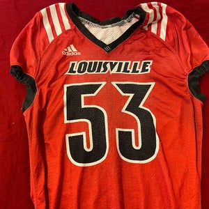 #53 Louisville Cardinals Football Red Team Issued & Used Red Adidas Practice Jersey