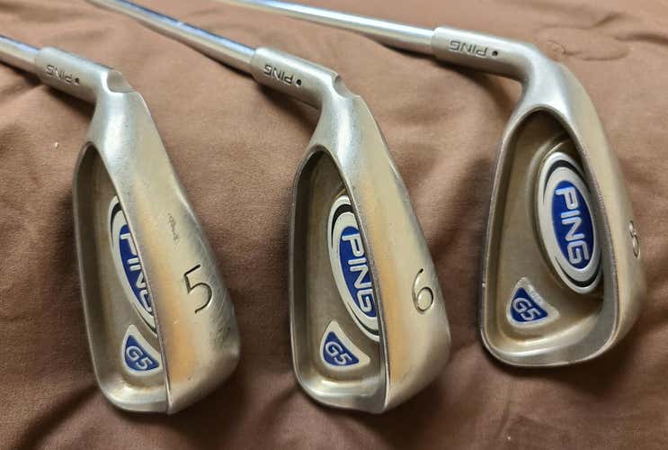 Used Men's Ping Left Hand G5 Iron Set 5, 6, 8 Stiff Flex Steel Shaft