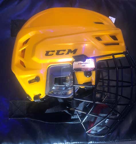 Yellow Used Medium CCM Tacks 310 Helmet with black cage