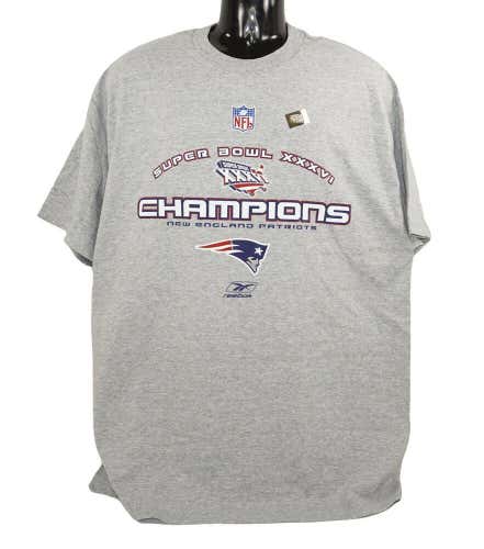New England Patriots Football NFL Super Bowl Champ XXXVI - Large Grey Shirt 2001