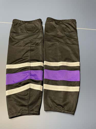 Game worn Intermediate College Hockey Socks Black Purple
