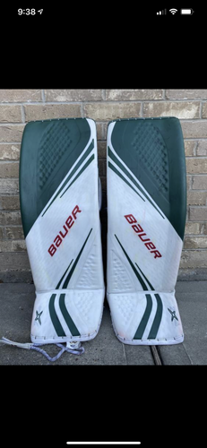 Green White & red Used Senior 36" Bauer Vapor 2X Pro Goalie Leg Pads Pro Stock