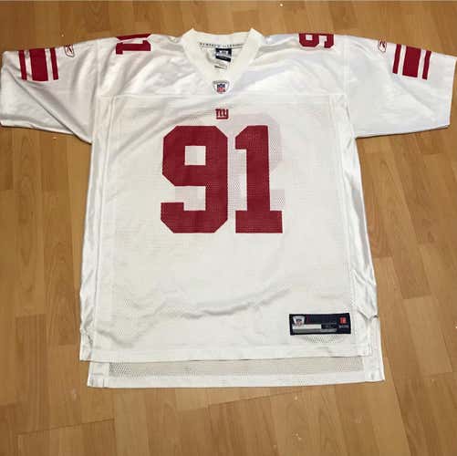 NY Giants Justin Tuck White Men's/Red XL Reebok Replica Jersey