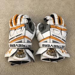 White Used Player's Under Armour Engage 13" Lacrosse Gloves