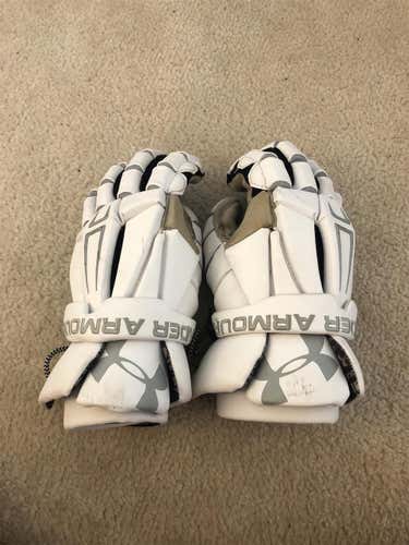 White Used Player's Under Armour 13" Lacrosse Gloves