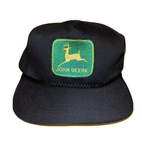 Vintage John Deere Black Trucker Rope Snapback Hat Cap Swingster Farmer Cowboy