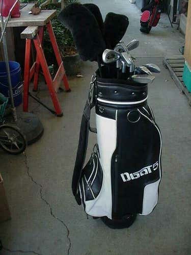 FULL SET MEN'S SPALDING GOLF CLUBS 3 WOODS 9 IRONS CART BAG PUTTER TOOLD lss