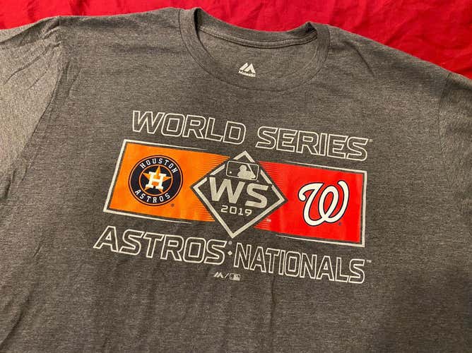 Washington Nationals vs Houston Astros Majestic 2019 World Series Gray XL T-Shirt * NEW