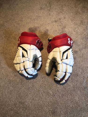 White Used Player's Under Armour 13" Lacrosse Gloves