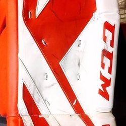 Red Used Junior 24" CCM Premier P2.5 Goalie Leg Pads