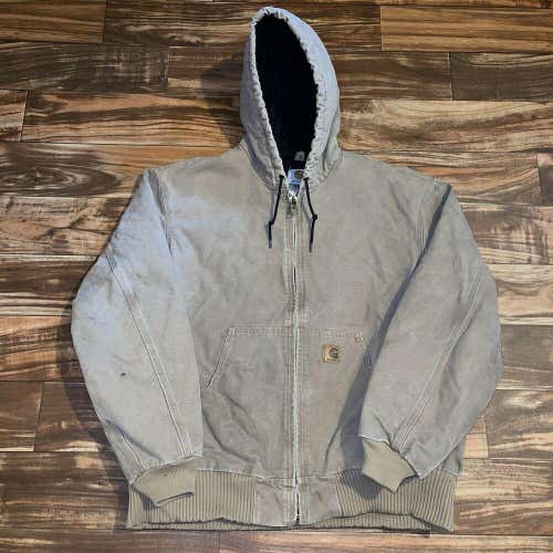 Carhartt Men’s XL Thermal Lined Hooded Sandstone Zip Jacket J130 SDL DISTRESSED