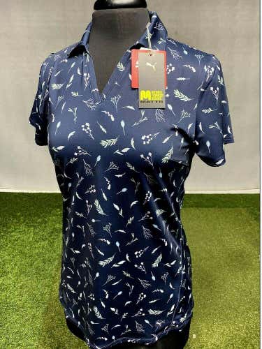 PUMA Women's 2021 MATTR Greenery Polo Shirt Top Navy Blazer Small S #43235