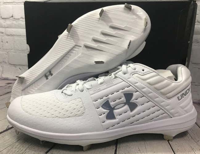 Under Armour Yard Low Metal Synthetic Baseball Cleats White Size 12 New W/Defect