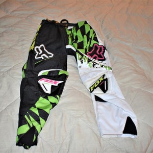 FOX 180 Motocross Pants, Black/White/Green, Size 8/24
