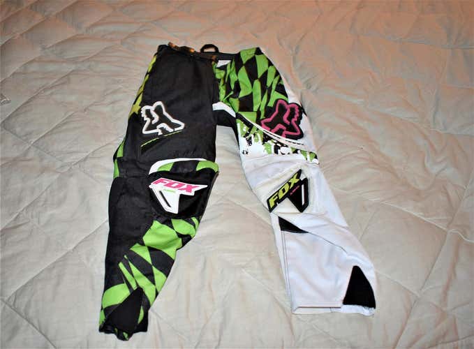 FOX 180 Motocross Pants, Black/White/Green, Size 8/24