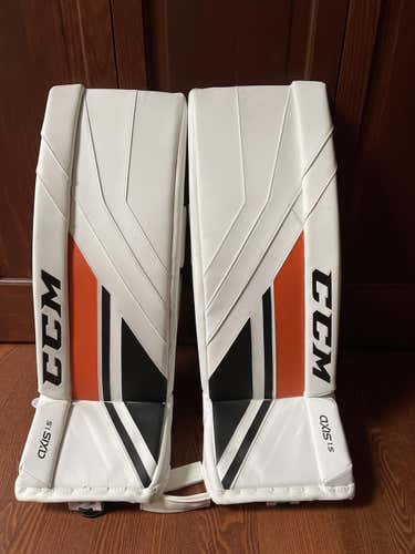 White Junior 28" CCM Axis 1.5 Goalie Leg Pads